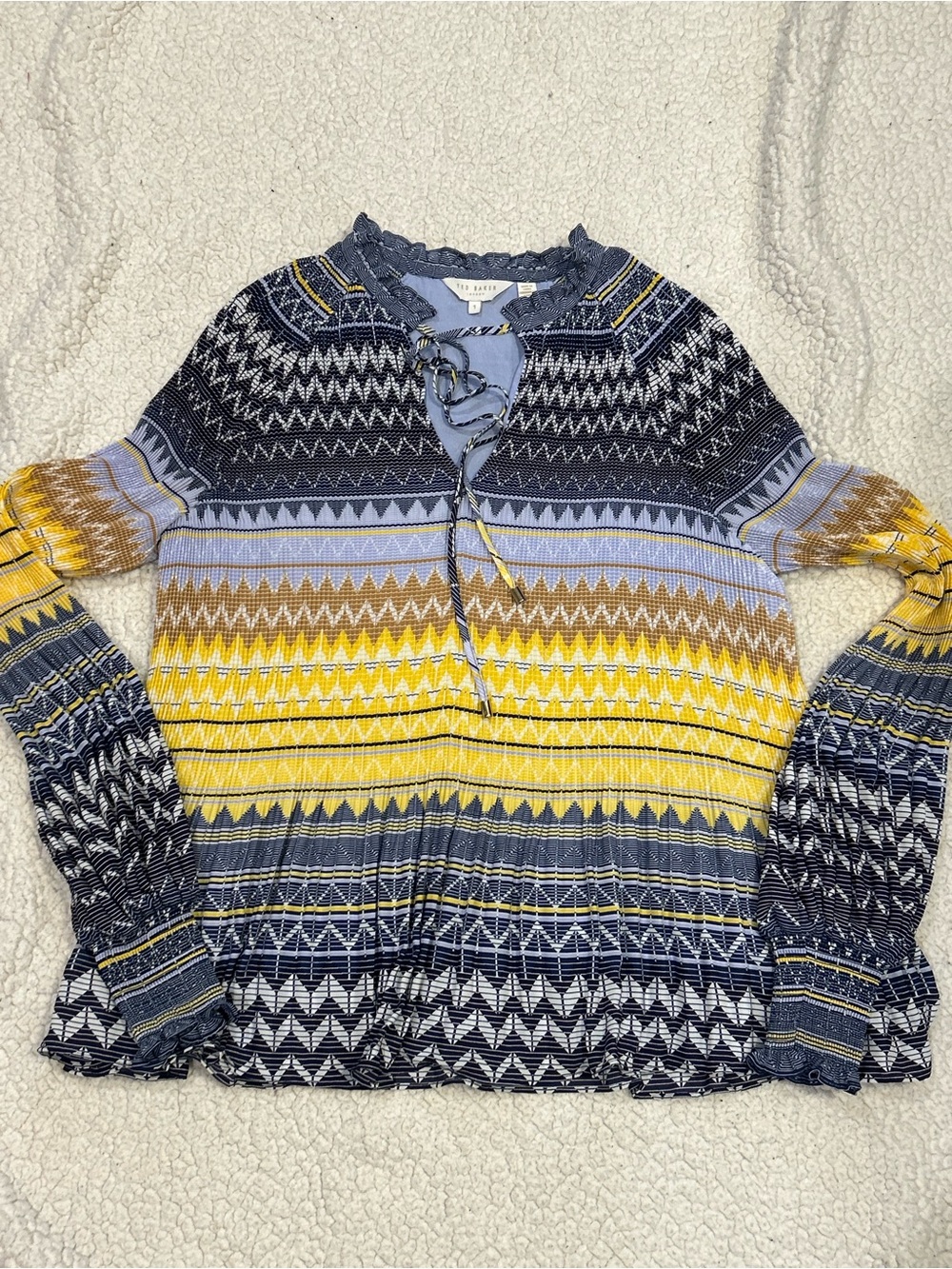 Ted Baker Deliie Blouse Womens Accordion Pleated Balloon Sleeve Pullover Size 1